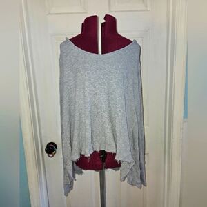 We the Free Boat Neck Distressed Gray Waffle Knit Tunic Top